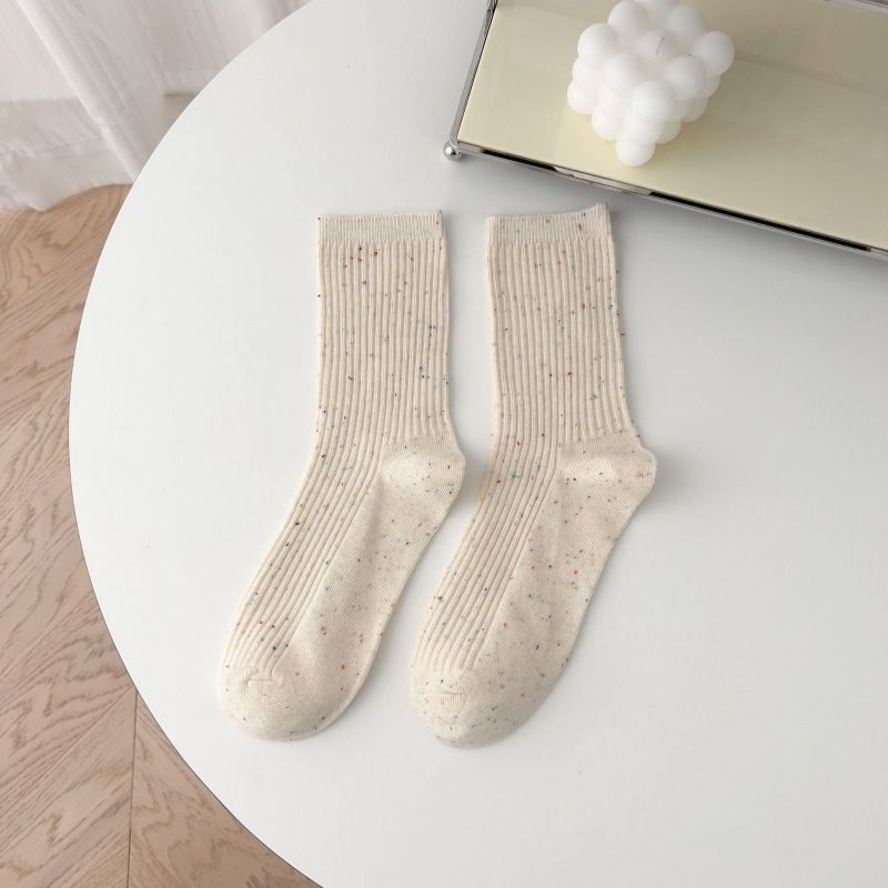 Women's & Men's Cotton Mid-Crew Socks With Soft Breathable Fabric, Solid Color & Starry Dot Design, Double Needle Stitching For All Seasons_vogvips.com