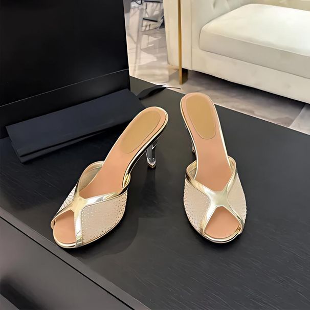 In Stock 2025 Summer New Lace Hollow Rhinestone Fish Mouth Mesh Stiletto Open-Toe High-Heeled Sandals For Women_vogvips.com
