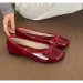 Red Elegant Bowknot Round Toe Womens Flat Comfort Slip On Ladies Ballerina Single Mules Shoes Zapatos Mujer 250711_vogvips.com