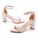 Women’s Shoes 7cm thick heel sandals shallow mouth one strap square heel buckle sandals white lace bride wedding shoes high heels_vogvips.com