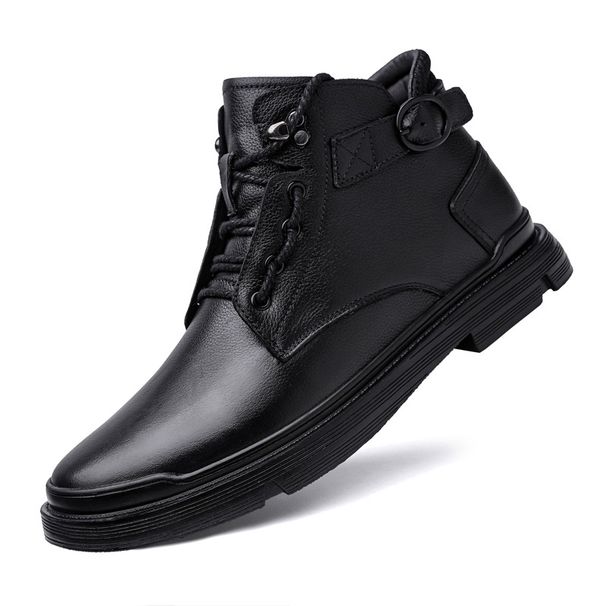 First Layer Cotton Tooling Boots High Top Leather Shoes Leather Splicing Lace Up_vogvips.com