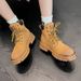 Couple's Genuine Leather Yellow Boots, British Style Short Boots, Women's Thick Soled Martin Boots, 2023 New Autumn And Winter Retro Women's Shoes_vogvips.com