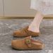 Suede Half Slippers For Women – Round Toe, Low-Heel Leisure Shoes In Solid Colors, Breathable Lightweight Design, Spring Summer Wear_vogvips.com