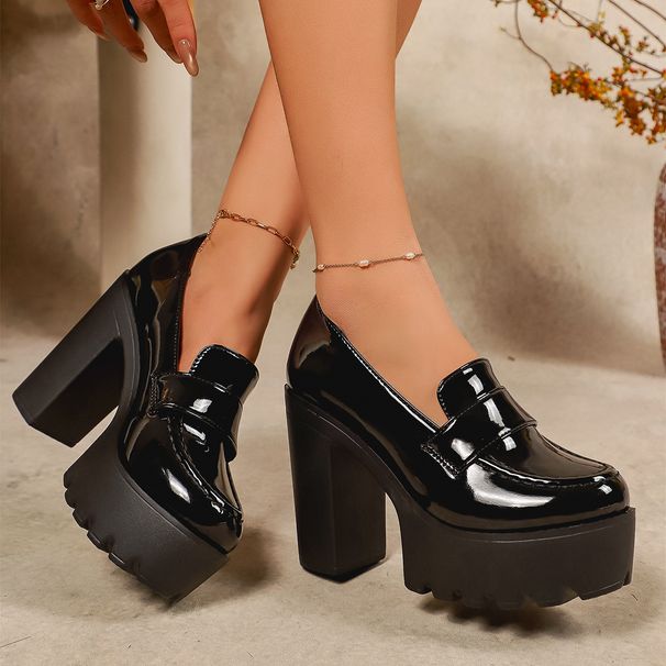 Plus Size Women's Low Top Shoes British Style Chunky Heel Platform High Heels Spring New Style_vogvips.com