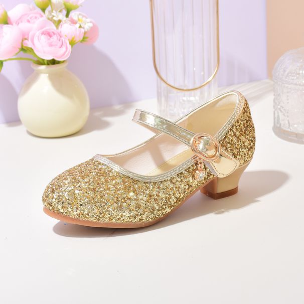 Children's glass shoes Spring and autumn fashion high-heeled girl princess shoes silver performance chorus of large children's single shoes_vogvips.com
