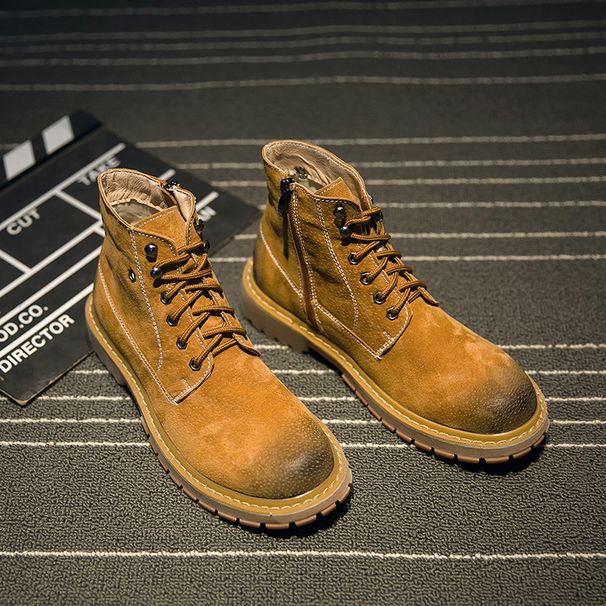 European Warm Series Spring Martin Genuine Leather Work Military Korean Style Short Desert Boots High-top Casual Men's Shoes_vogvips.com