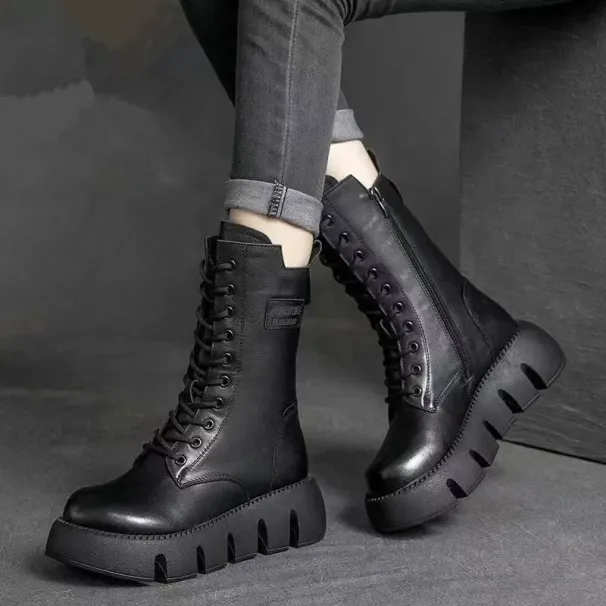 Short Plush 2025 Winter Female Ankle Boots Genuine Leather Cotton Boots Thick-soled Padded Women Shoes Warm Snow Boots Female_vogvips.com