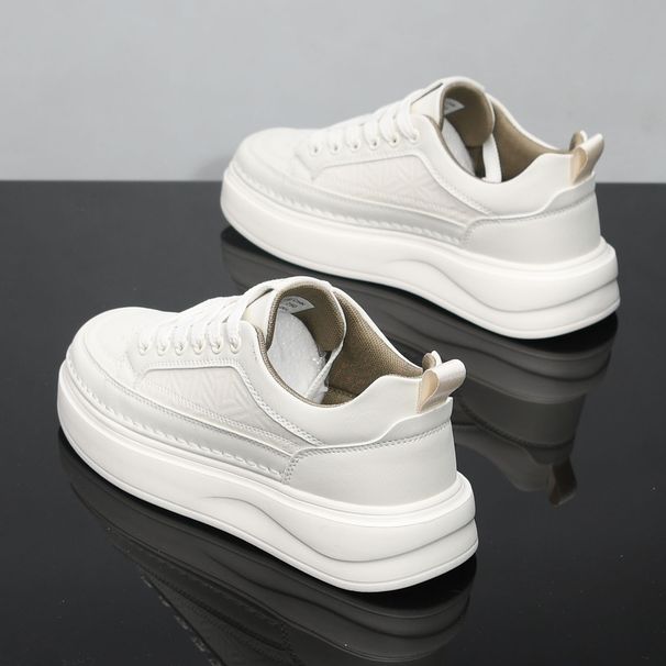 Men's Breathable Casual Shoes White Sporty Sneakers Thick Soled Height Increasing Versatile Spring Summer New_vogvips.com