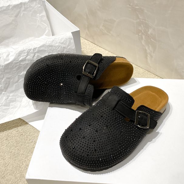 Women's Large Size Rhinestone Buckle Sandals 45 Beige Summer Style Outdoor Wear Independent Station Fashion Slippers_vogvips.com