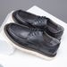 Men Vintage Thick Sole Leather Casual Shoes Lace Up Non-Slip Work Walking Derby Shoes_vogvips.com