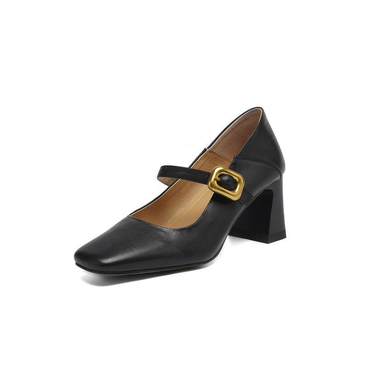 Frch-style Mary Jane Shallow High-heeled Wom, New Spring And Autumn Vintage Chunky Heel Elegant Single Shoes For_vogvips.com