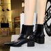 578-1 Vintage Style Short Knight With Chunky Mid-Heel, Belt Buckle, Metal Decoration, Pointed Toe, Winter Women's Ankle_vogvips.com