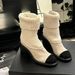 All Cowhide~ Genuine Leather Color Matching Thick-soled Medium Boots Women's Small Fragrant High-heeled Short Boots Elastic Thin Boots Socks Ankle_vogvips.com