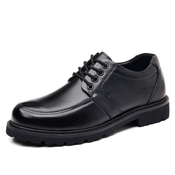 Men's Genuine Leather Lace-Up Dress Shoes Round Toe Thick Sole Low Cut Comfortable Business Casual Shoes_vogvips.com