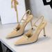 Women's Shoes Sexy Pointed Toe High Heels, Stiletto Heels, Super High Heels, Patent Leather, Metal Buckle, Open Back, And Strap._vogvips.com