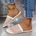 Large Size Fishing Net Socks Slippers For Women 2025 Summer New Style Rhinestone Flat Sandals Shoes_vogvips.com
