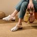 Top-layer Cowhide Brown Vintage Lace-up Woven Pig Cage Shoes Soft Sole, Hollowed-out Design, Closed-toe Roman Sandals_vogvips.com