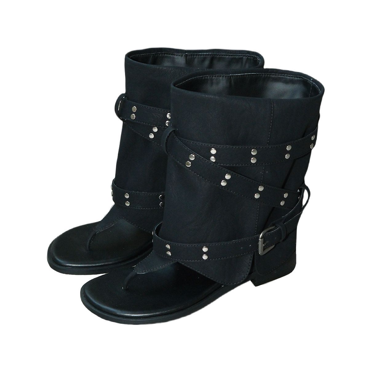 Black Low Heeled Ankle Boots With Buckle Stylish Versatile Flip Flop Sandals For Women Suitable For Trouser Legs_vogvips.com