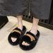 Fuzzy Slippers For Women, High-End Feel, Outdoor Wear, 2025 New Autumn And Winter Cotton Indoor Home Use, One-Word_vogvips.com