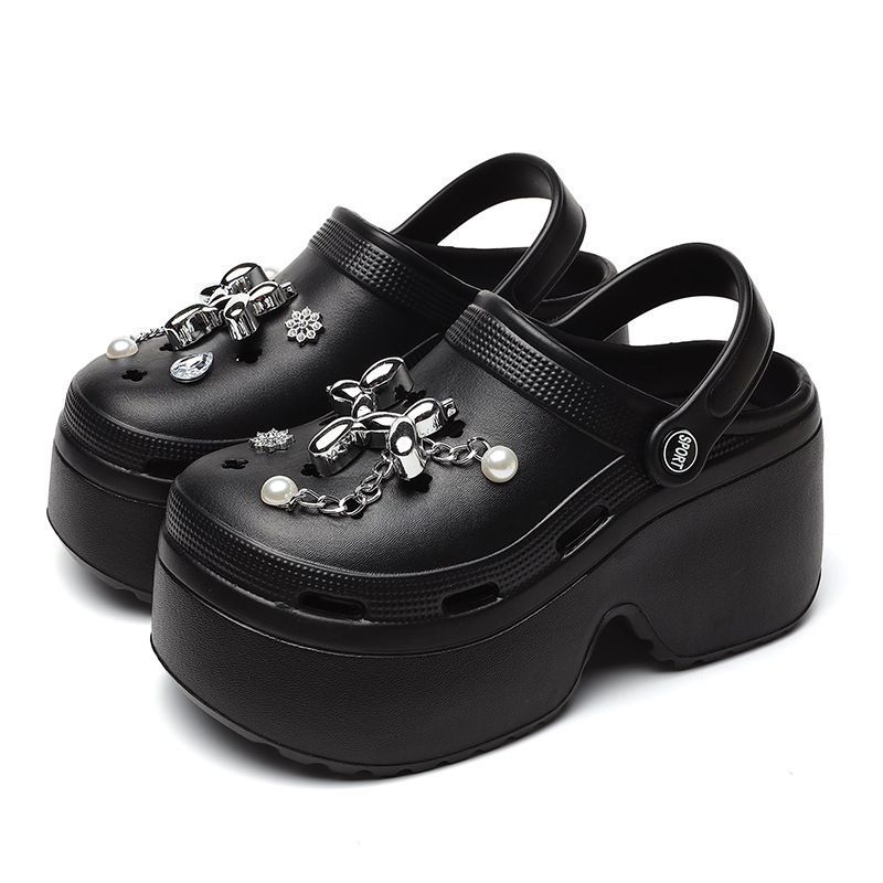 New Summer Women's EVA Cloud Clogs Fashion Platform Height Increasing Sandals Outdoor Beach Slippers With DIY Decor_vogvips.com