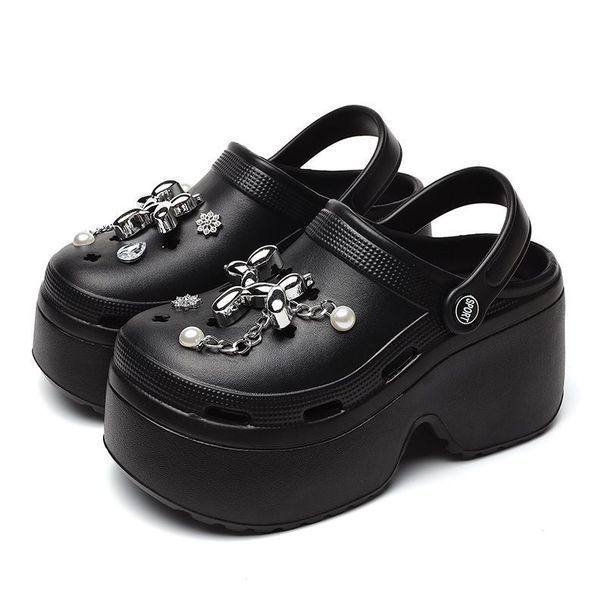 New Summer Women's EVA Cloud Clogs Fashion Platform Height Increasing Sandals Outdoor Beach Slippers With DIY Decor_vogvips.com