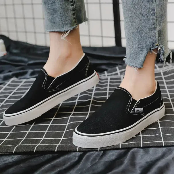 White Canvas Women Couple Slip On Flat Comfortable Casual Fashion Platform Ladies Vulcanized Shoes Atillas Mujer 240607_vogvips.com