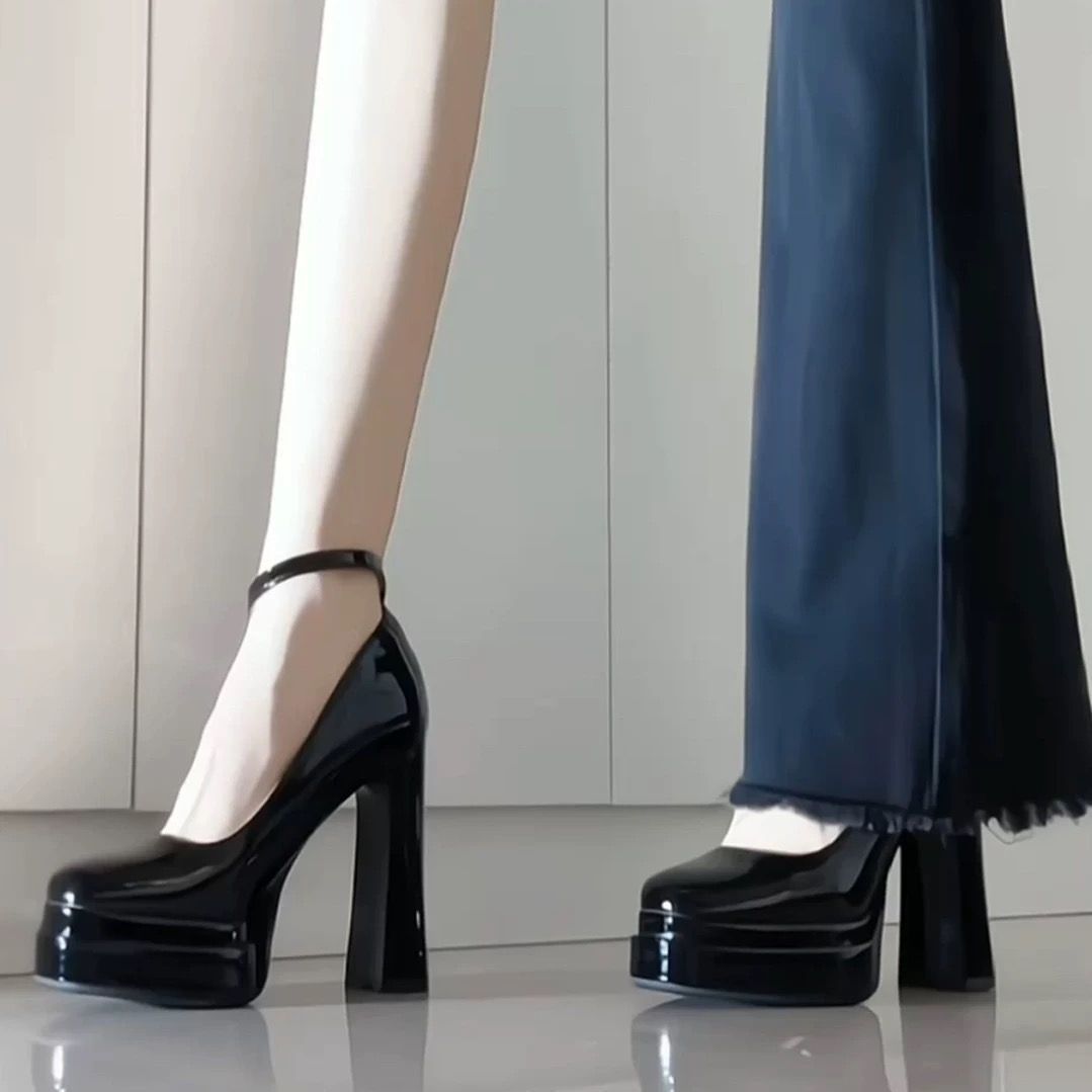 Fashionable Trendy Design Chunky Heel Single Shoes, 2025 Spring And Autumn Suede Platform Shallow Versatile Ultra-high_vogvips.com