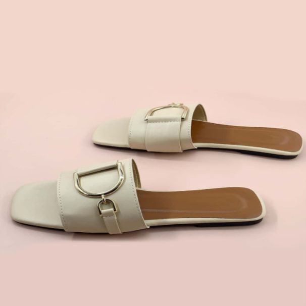 New Plus Square Metal Buckle Fluorescent Flat Slippers For Women, Fashionable Color_vogvips.com