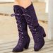 Autumn Winter Wish Cross-Border Mid-Calf Women's Boots Flat Toe Chunky Heel Front Lace-Up Ridin Heiht_vogvips.com
