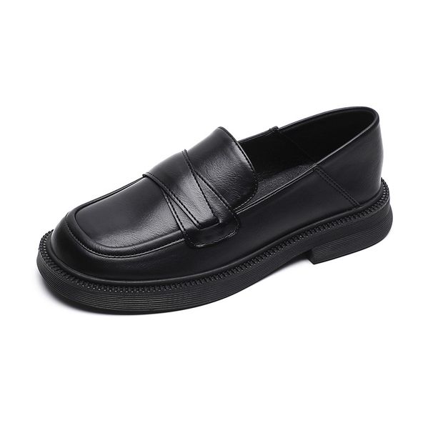 Platform Loafers For Women With One Foot, Black Retro Small Leather Shoes, Thick Heel And Soft Sole Single Shoes For Women_vogvips.com