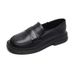 Platform Loafers For Women With One Foot, Black Retro Small Leather Shoes, Thick Heel And Soft Sole Single Shoes For Women_vogvips.com