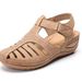 2022 New Cross-Border Large Size Closed-Toe Hollow One-Strap Wedge Roman Style Women's Sandals_vogvips.com