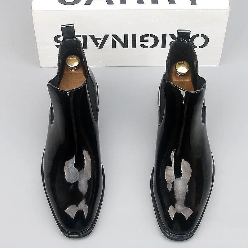 European Warm Series New Men's Youth Trendy Patent Leather Mid-top Outdoor Cowboy Boots Work Shoes For Men_vogvips.com