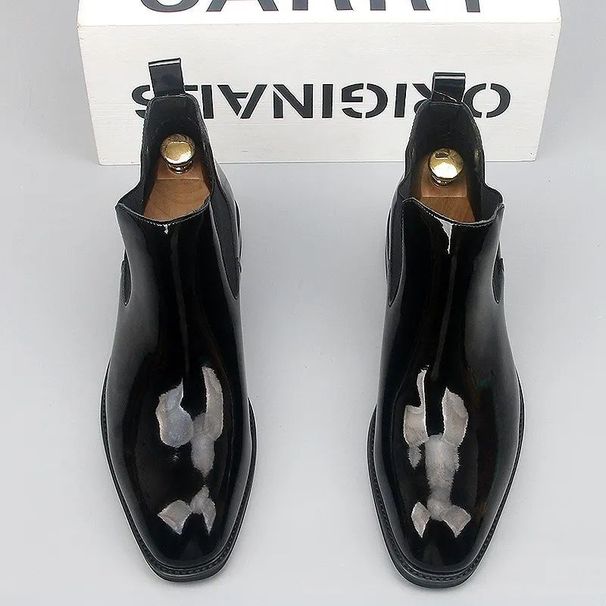 European Warm Series New Men's Youth Trendy Patent Leather Mid-top Outdoor Cowboy Boots Work Shoes For Men_vogvips.com