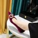 Women's Shoes Elegant Pointed Toe Mid Heel Pumps With Rhinestone Buckle - Soft Suede Upper & Comfortable Rubber Sole For Banquets & Parties_vogvips.com