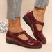 Women's Retro Velcro Leather Shoes Pointed Toe Wedge Heel Spring Hollowed Out Plus Size_vogvips.com