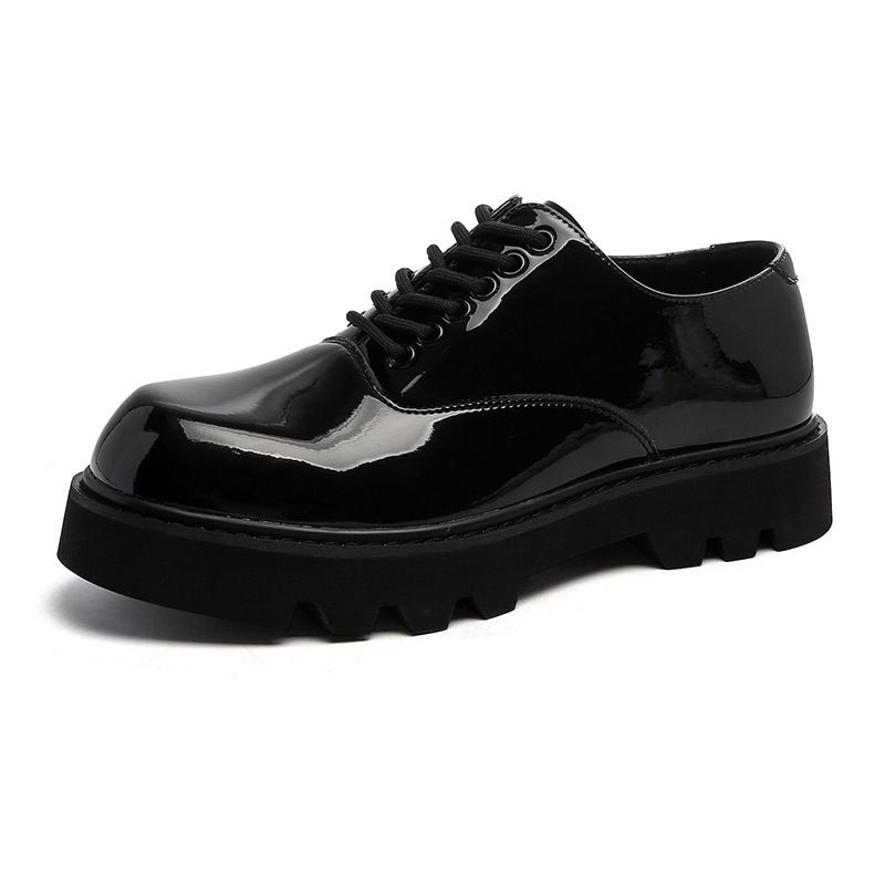 ShoeVault British Style INS Men's Trendy Korean Thick Sole Square Toe Derby Black Youth Casual Suit Shoes_vogvips.com