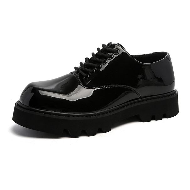 ShoeVault British Style INS Men's Trendy Korean Thick Sole Square Toe Derby Black Youth Casual Suit Shoes_vogvips.com