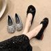French Retro Silver Bow Fairy Shoes Square Head Flat Bottom Soft Sole Sequined Single Shoes Female_vogvips.com