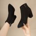 2025 Autumn Winter New Simple Chunky Short Side Zipper Pointed Toe Martin Suede High Heel Fashion Women's Boots_vogvips.com