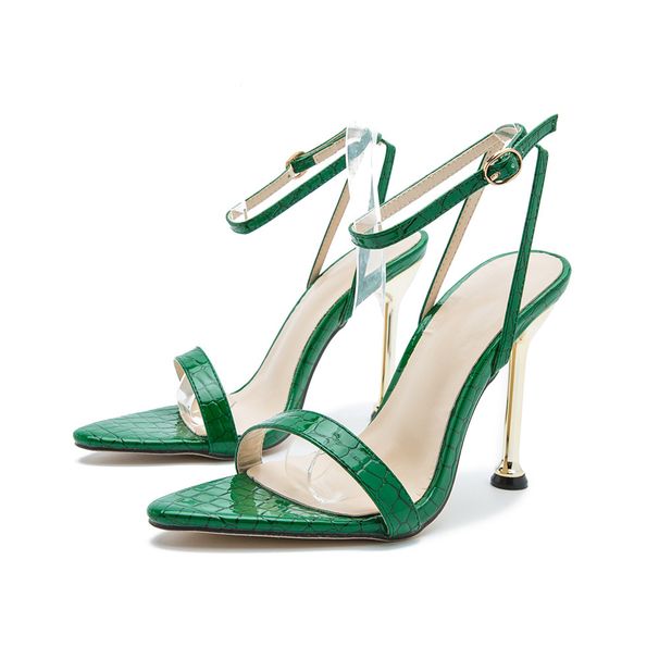 Women’s Shoes Spring And Summer New Ultra High Heel Metal Electroplating Heel Pointed Cross Strap Roman Sandals_vogvips.com