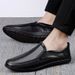 Euro Step Autumn Winter Layer Cowhide Round Toe Business Shoes Casual Low Top Non-Slip Rubber Black Flat Loafers Men_vogvips.com