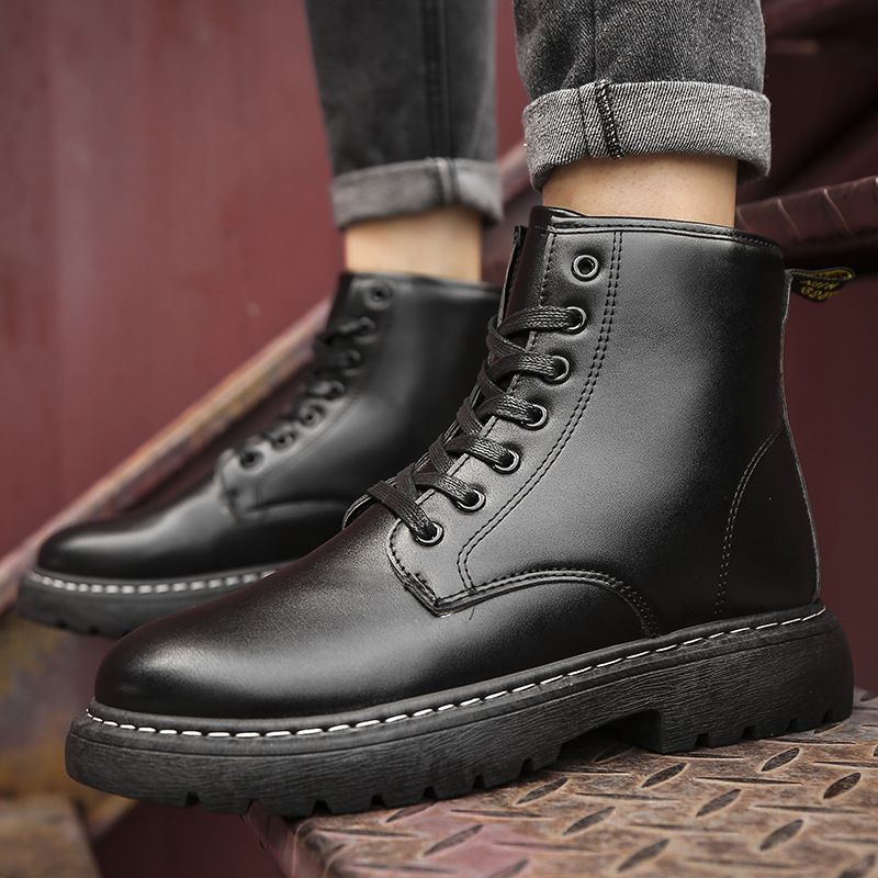 Men's Classic British Style High Top Leather Boots Winter Snow Boots Thick Sole Work Boots For Men & Women_vogvips.com