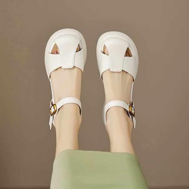 2024 New Summer Roman Chunky Heel High Heels Pig Cage Shoes Women's Soft Thick Sole Hollow Out Closed Toe Sandals Trendy_vogvips.com