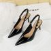 1859-A1 Style Banquet Women's With Patent Leather, Shallow Mouth, Pointed Toe, Hollowed Out Back, Metal Chain Strap,_vogvips.com