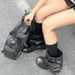 Grape Mom Same Hot Girl Booties~ Fashionable Wasteland Style Pleated Buckle Western Short For Women Autumn Pile Boots_vogvips.com