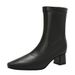 High Heel Short Boots For Women Spring And Autumn Single Boots 2025 New Small Square Toe Chunky Heel Slim Boots Brown French Mid-C_vogvips.com