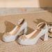 Women's Shoes Waterproof Platform High Heels Women's Thick Heels Square Head Bridal Shoes Rhinestones Temperament Wedding Shoes Rhinestones_vogvips.com