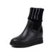 Petite Genuine Leather Inner Height Increase Fleece-Lined Short Flat Martin Women Thick Sole Mid-Calf With Rhinestones_vogvips.com