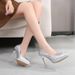 968-A6 New French Pointed Women's High Heel Waterproof Platform Shining Pearl Flower Wedding Shoes Shallow Mouth Not_vogvips.com